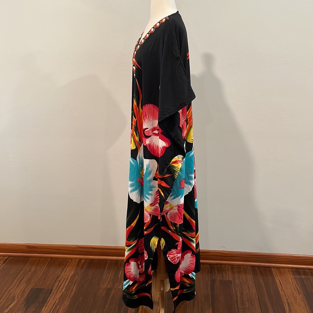 WINLAR KAFTANS -Women's Short Sleeve Printed Beach Maxi Caftan Dress - Picture 8 of 13